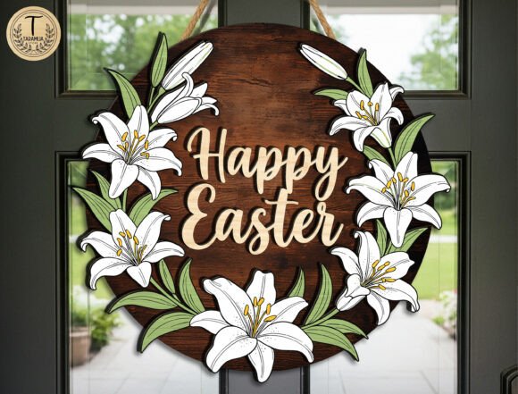 Letrero redondo de Pascua para puerta - Imagen 2