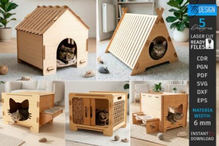 Paquete de casas para gatos de madera