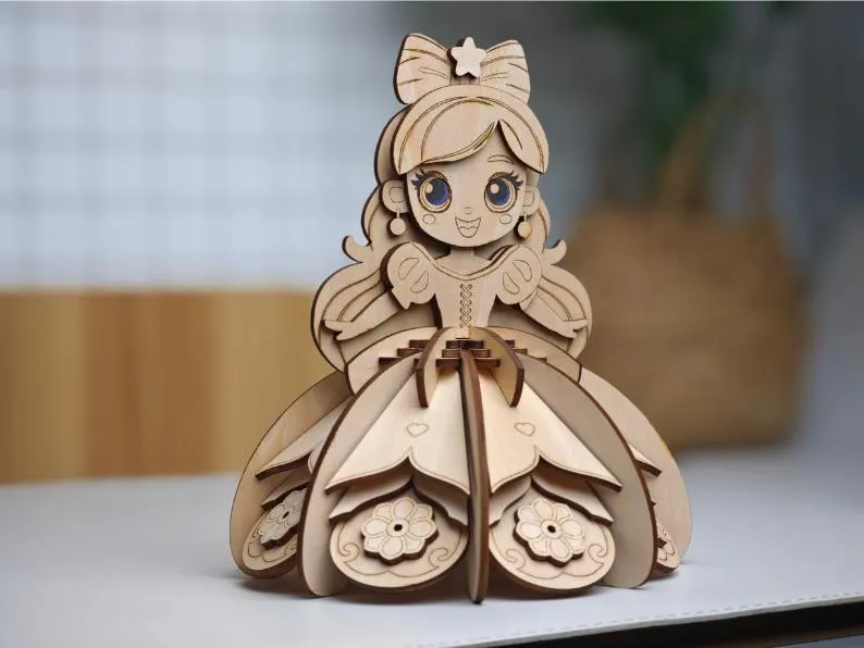 Princesa estrella 3D muñeca de madera en capas - Imagen 4