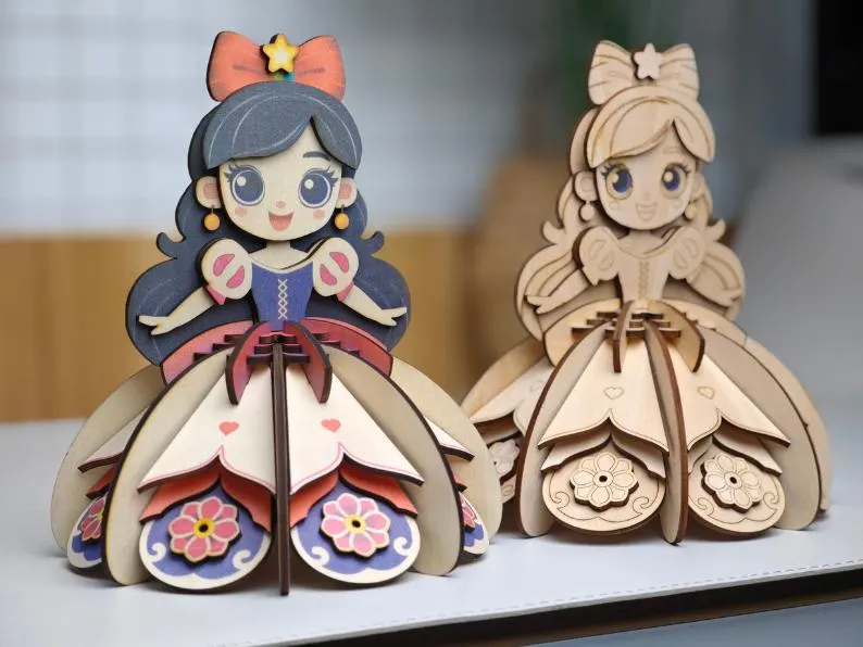 Princesa estrella 3D muñeca de madera en capas