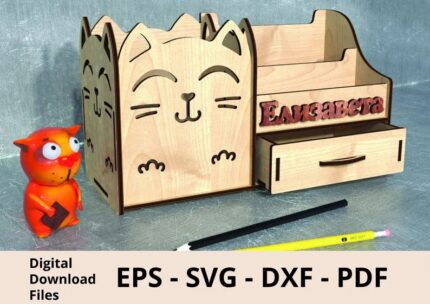 Portalápices con cajón con diseño de gato
