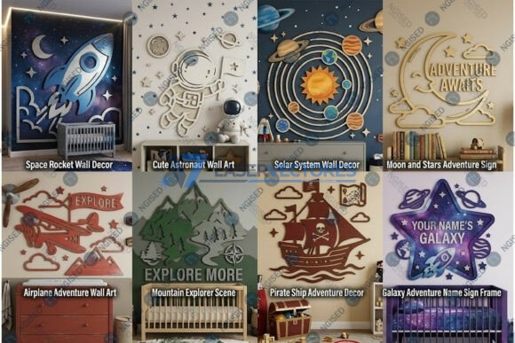 Conjunto de láminas decorativas para la pared de la habitación infantil con temática espacial