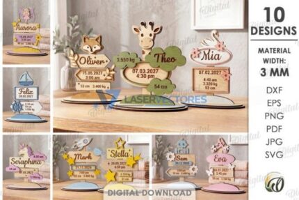 Soporte decorativo con paquete de datos del bebé