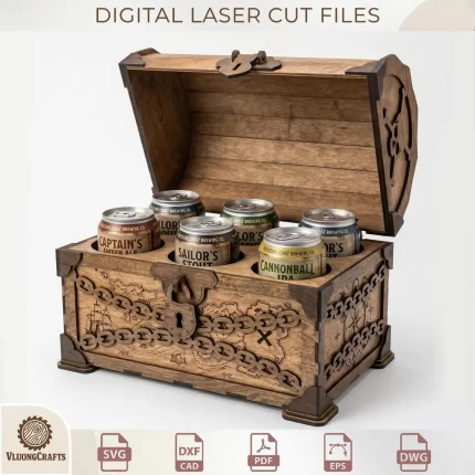Caja de cerveza chelas con forma de cofre de tesoro pirata