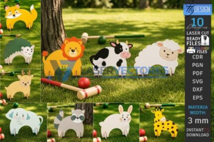 Paquete de puertas de croquet con diseño de animales