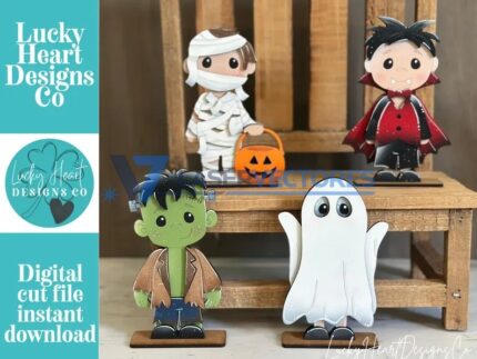 Adorno de niños disfrazados de Halloween con parante