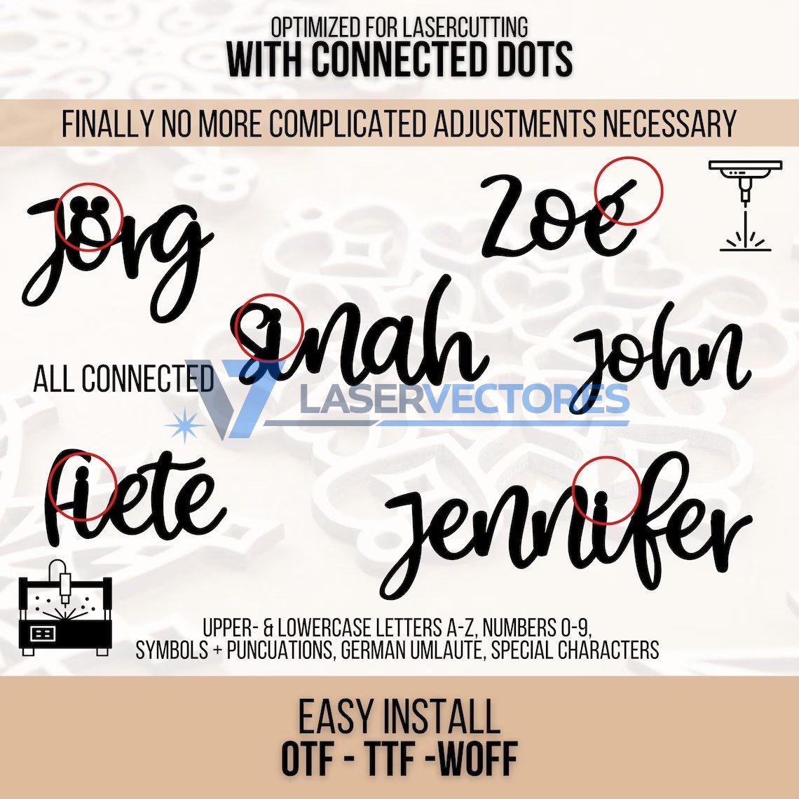 Fuente Font puntos y letras conectados para corte laser - Imagen 6