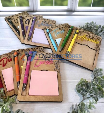 Juego de bloc de notas adhesivas y bolígrafo con diseño floral personalizado