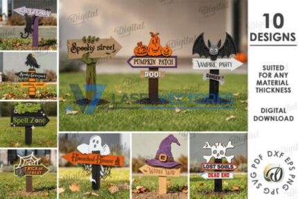 Paquete de letreros direccionales de Halloween