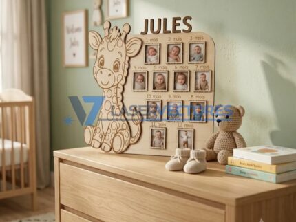 Marco personalizado para bebés con patrón de jirafa para seguir el primer año