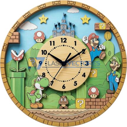 Reloj de pared redondo inspirado en el mundo de Super Mario