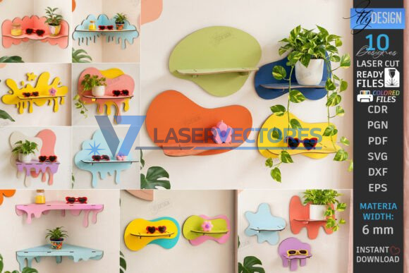 Juego de estantes de pared abstractos con efecto goteo