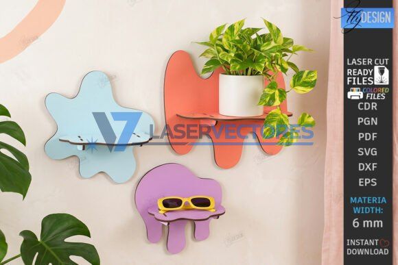 Juego de estantes de pared abstractos con efecto goteo - Imagen 3