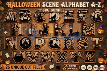 Escena de Halloween Alfabeto a–Z