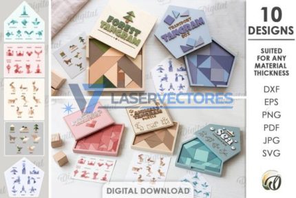 Paquete de cajas de rompecabezas Tangram