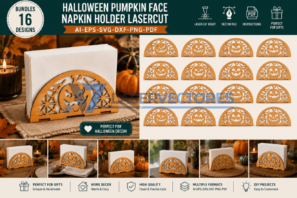 Servilletero con forma de cara de calabaza de Halloween