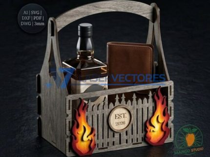 Caja de regalo de madera con diseño de llama de fuego