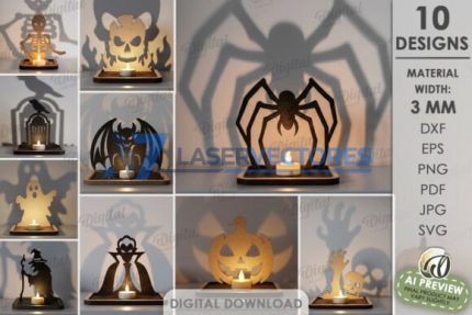 Paquete de portavelas con forma de sombra de Halloween