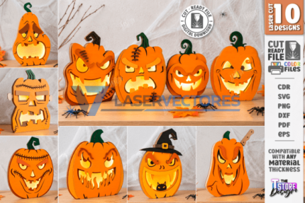Juego de portavelas de calabaza de Halloween