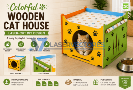 Casita de madera colorida para gatos