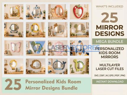 Pack de 25 Diseños para Espejos Infantiles Personalizados en Capas