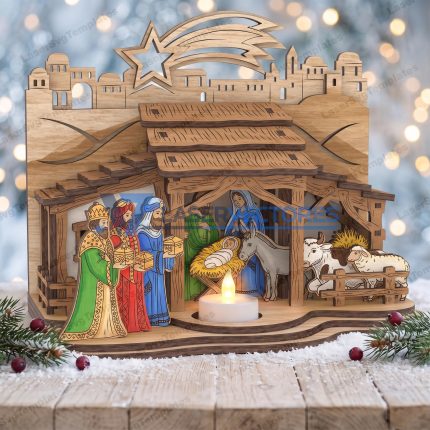Belén Navideño 3D con Portavelas y Reyes Magos