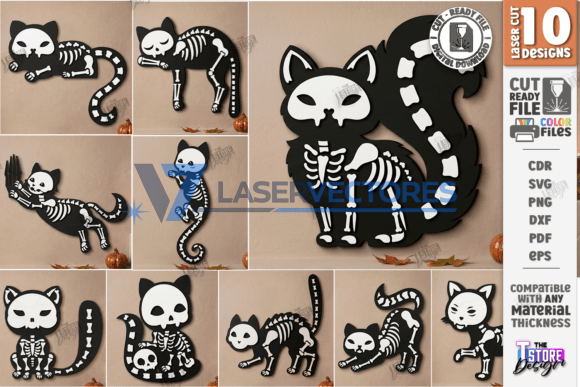 Paquete de gatos esqueleto de Halloween