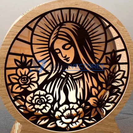 Caja de luz floral en capas virgen maria