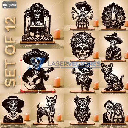 Juego de 12 candelabros del dia de muertos