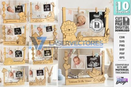 Paquete de marcos de fotos para bebés con pinzas de ropa