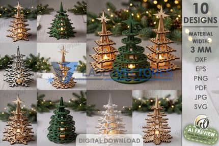 Juego de portavelas con forma de árbol de Navidad