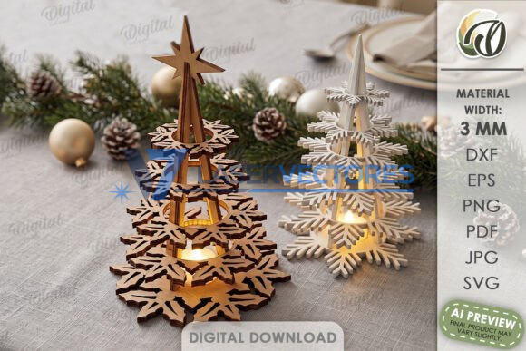 Juego de portavelas con forma de árbol de Navidad - Imagen 2