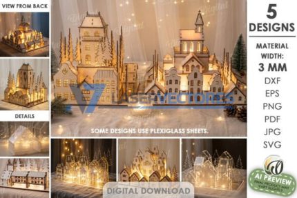 Paquete de soportes para luces de pueblo navideño