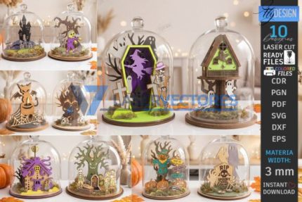 Set de escenas de campanas de cristal en miniatura