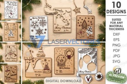 Paquete de tarjetas de felicitación con adornos navideños