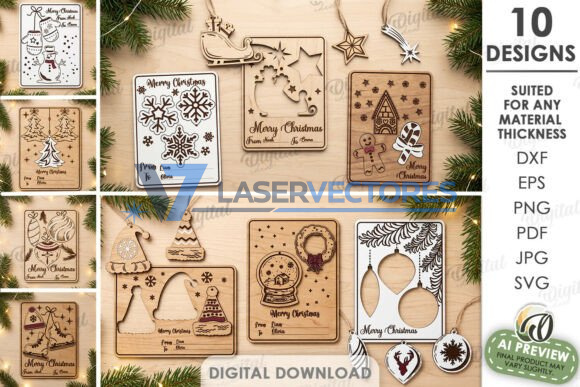 Paquete de tarjetas de felicitación con adornos navideños