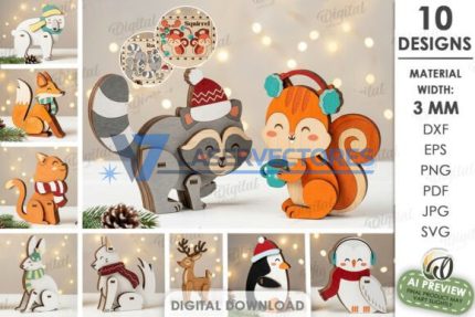 Paquete de adornos navideños para estantería con forma de animales