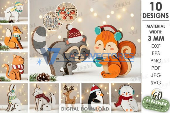 Paquete de adornos navideños para estantería con forma de animales