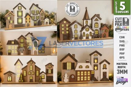 Paquete de soportes iluminados para pueblo navideño