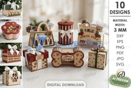 Paquete de cajas de golosinas navideñas para mascotas