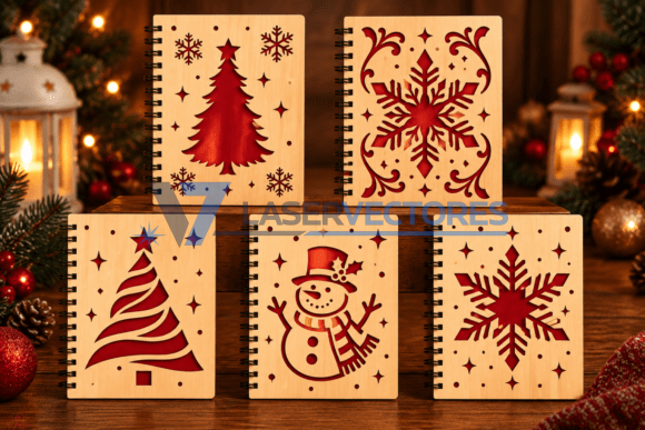 Paquete de fundas de madera navideñas para cuadernos
