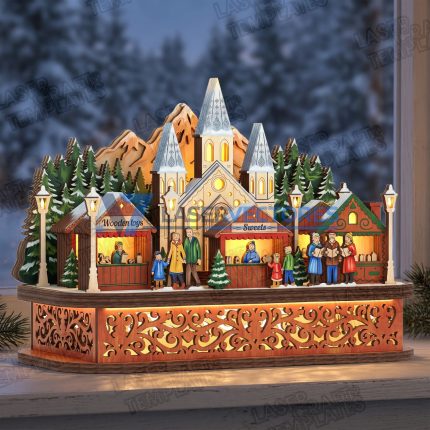 Mercado Navideño Multicapa con Iglesia y Pueblo