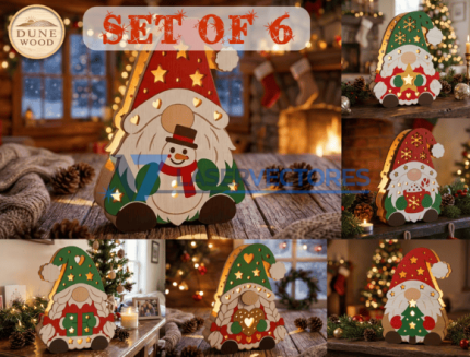 Paquete de gnomos navideños sentados en estantes