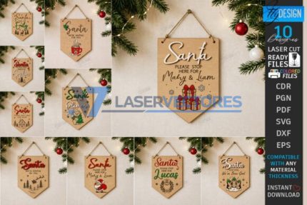 Juego de pancartas «Santa, por favor, detente aquí»