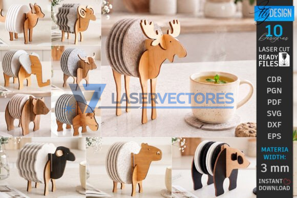 Juego de posavasos de fieltro con forma de animales