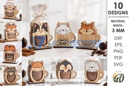Juego de soportes de regalo para tazas de cacao con forma de animales