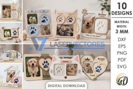 Paquete de marcos de fotos con huellas de mascotas grabados