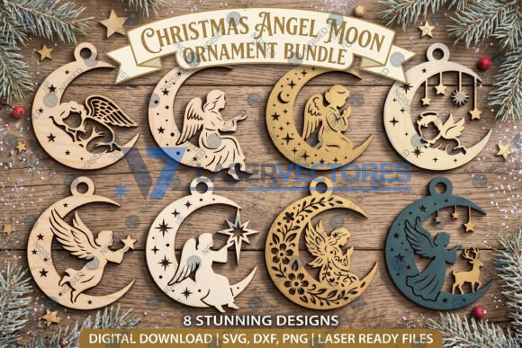 Paquete de adornos navideños de ángel y luna