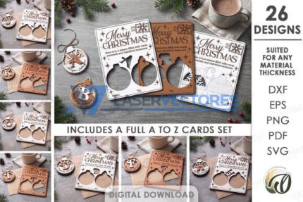 Paquete de adornos navideños con tarjeta