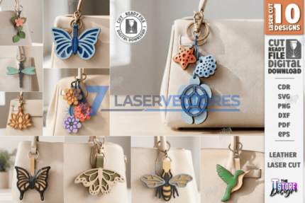 Paquete de dijes de cuero con diseño floral